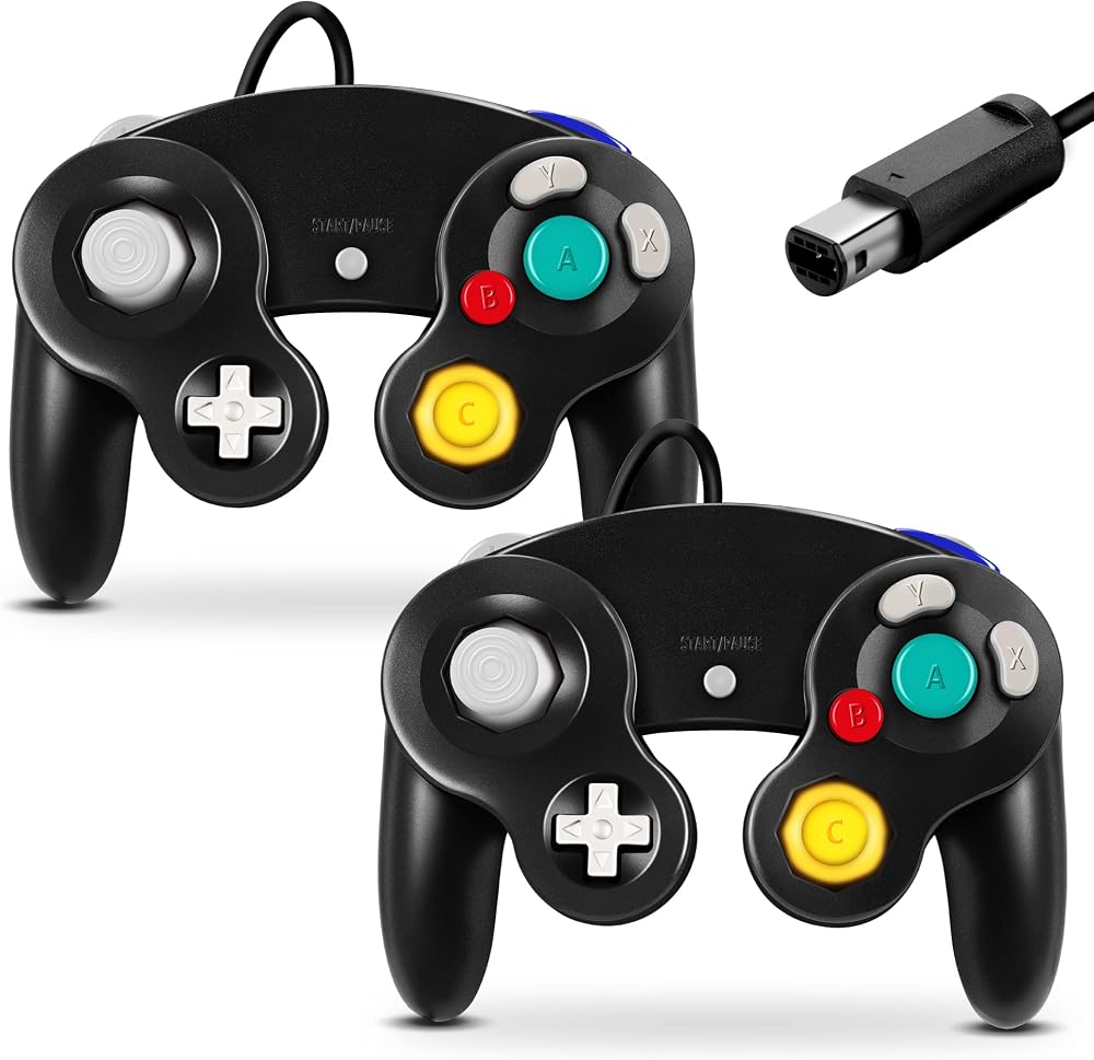 FIOTOK Gamecube Controller, Classic Wired Controller for Wii & Gamecube | Black-2Pack