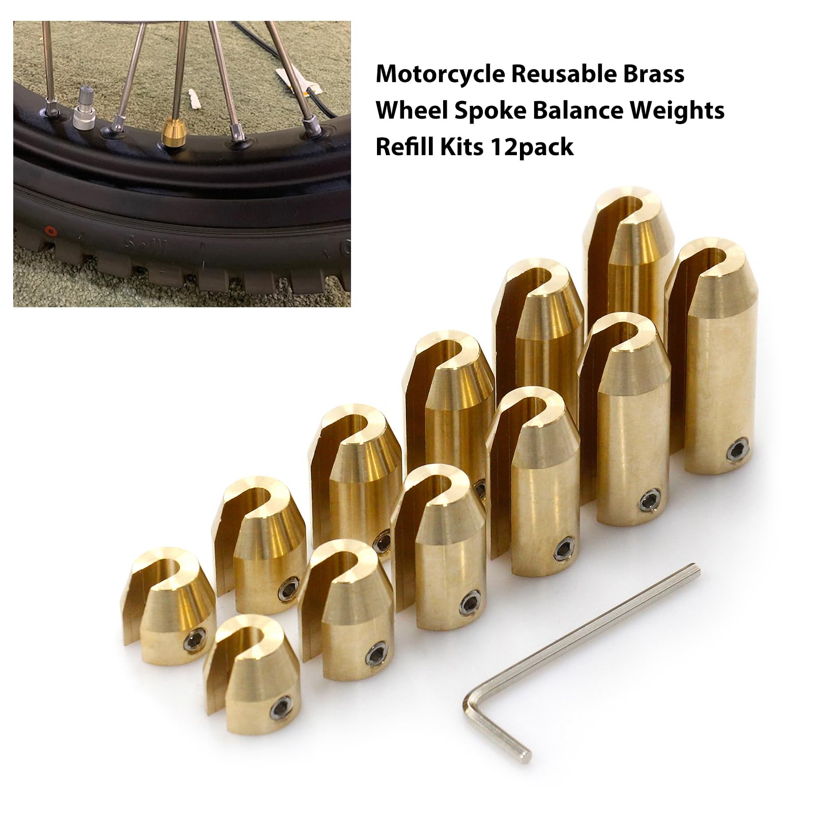 Contrapesos de equilibrio de radioS de rueda de latón reutilizables para motocicleta Kits de repuesto de contrapesos de equilibrio de radios de rueda de latón reutilizables para motocicleta, paq