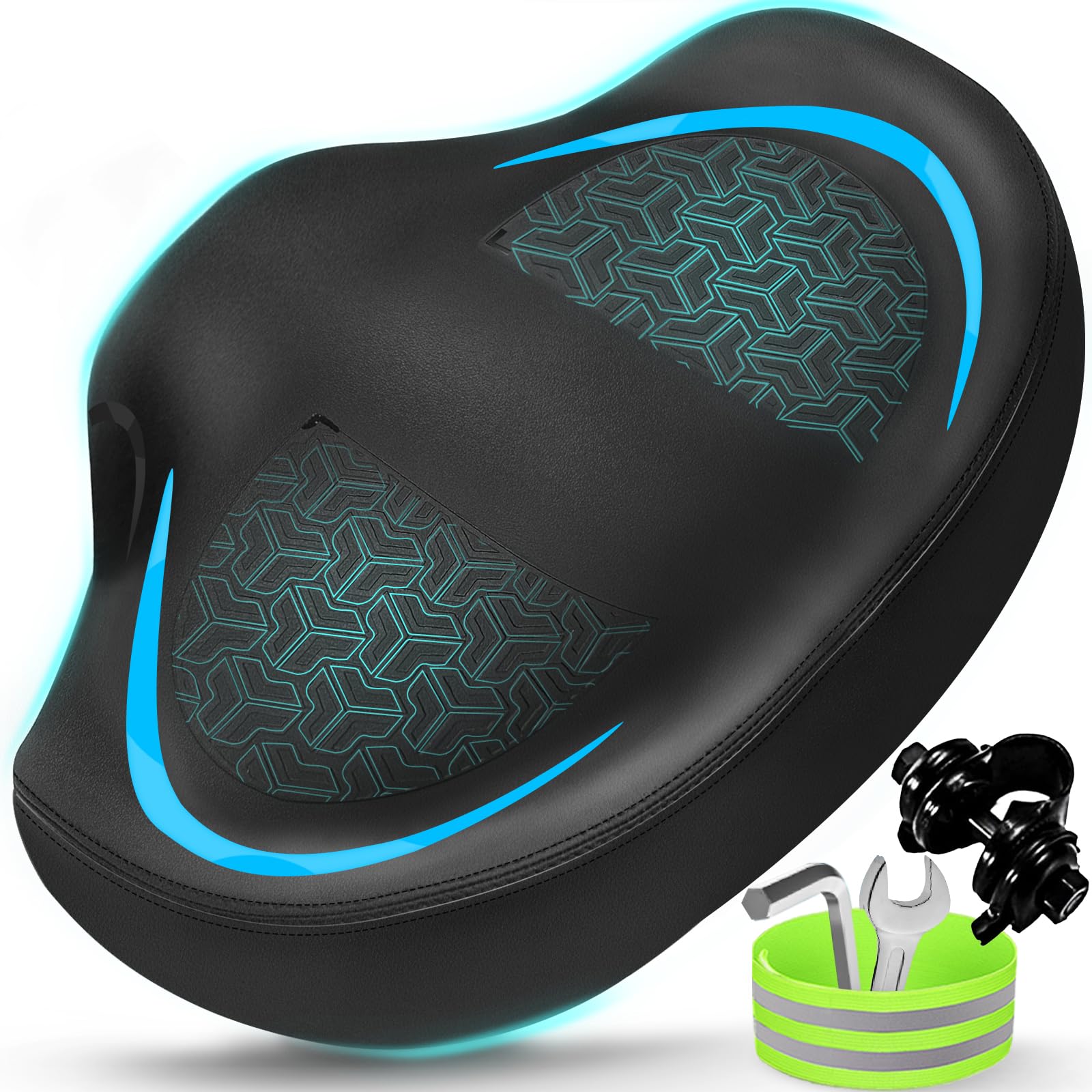 2025 New Noseless Bike Seat Cushion for Men Women-Extra Padding Comfort Wide Bicycle Seat, Oversized Comfortable Saddle for Peloton Bikes, Exercise Bikes, EBikes (Noseless-Oversized, Blue)