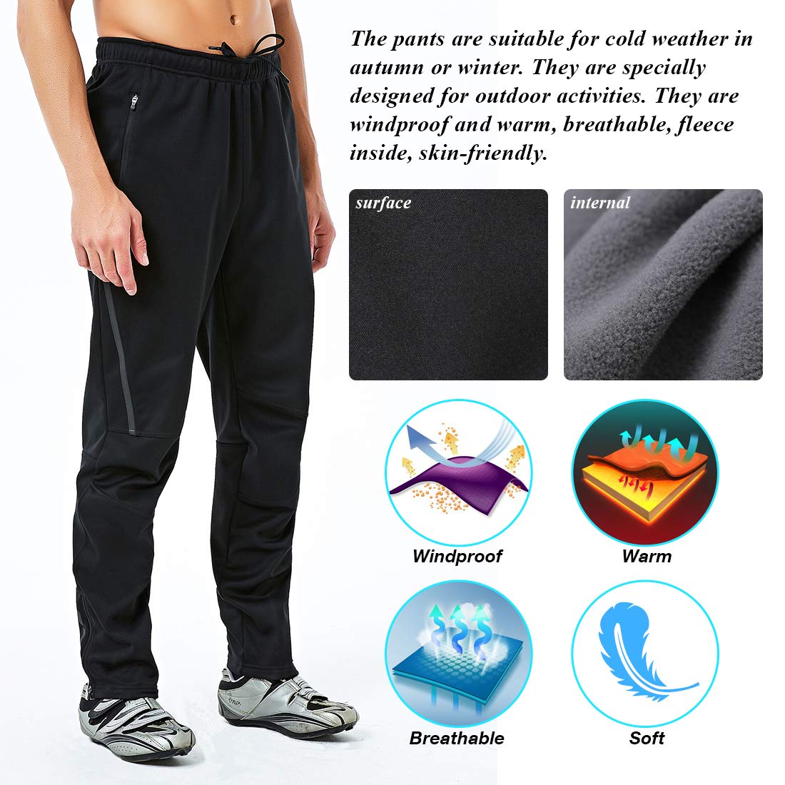CATENA Fahrradhose Winter Herren Wasserabweisend Softshellhose Wanderhose Winddicht Outdoorhose Fleece Warm Thermohose Skihose Trekkinghose