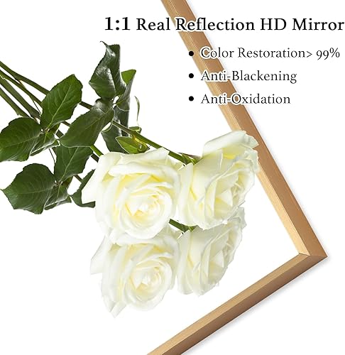 Miniatura 4 de Espejo de baño dorado de 27 x 36 pulgadas, espejo de tocador con marco de aleación de aluminio, espejo rectangular montado en la pared, espejo