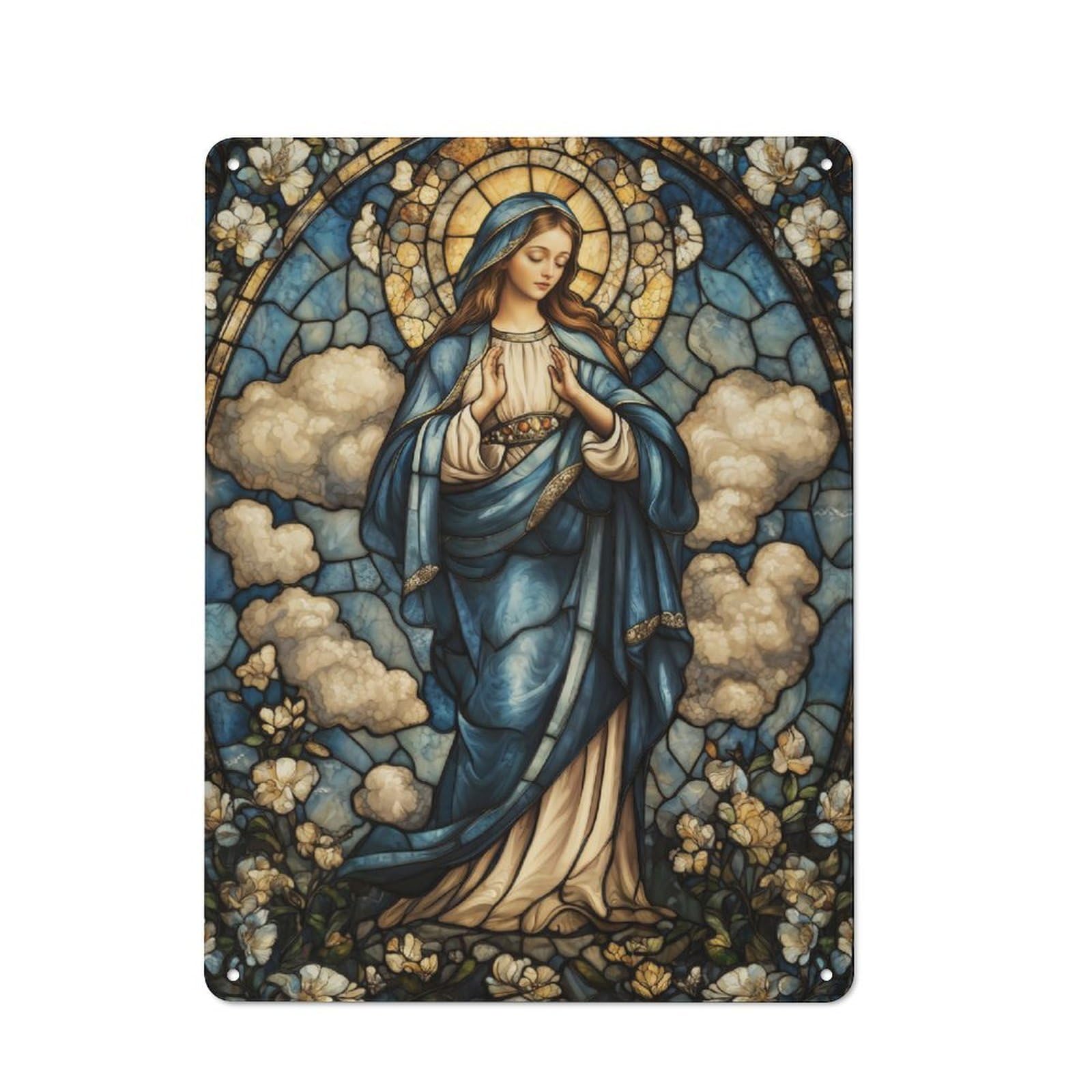 Junmoney Stained Glass Virgin Mary Printed Metal Sign 40X30cm For Guest Room Or Hallway, Suited To Home Decor Collectors