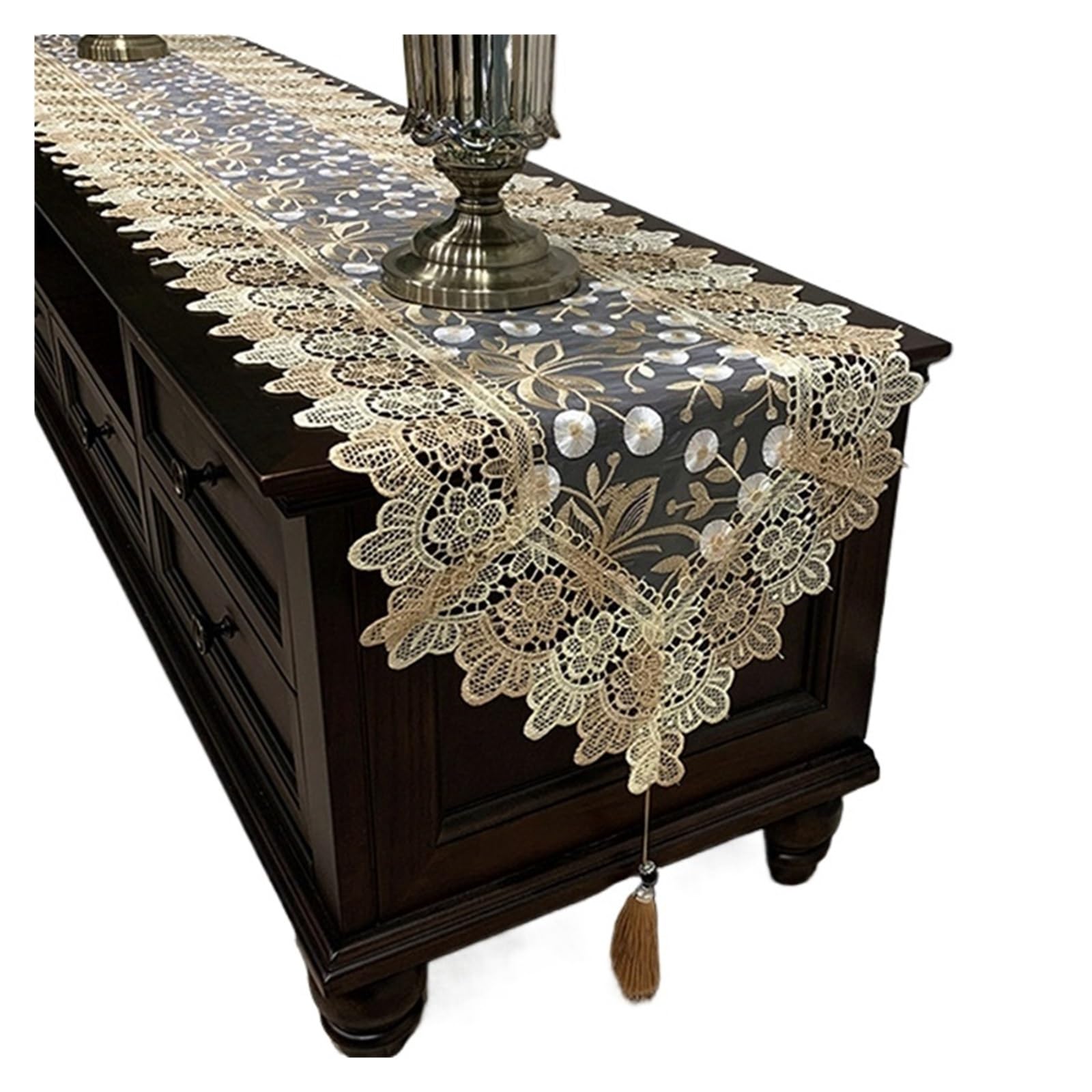 Runner da tavola in pizzo, Runner da tavola in pizzo ricamato con nappe floreali Decorazione natalizia(S4 Lace Table Runner,40x200cm)