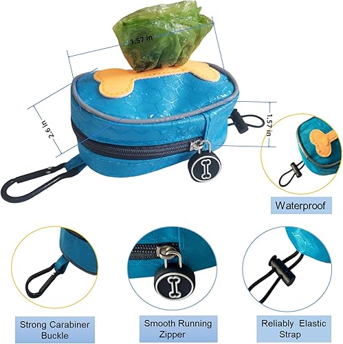 Miniatura 5 de Paquete de senderismo para perros manos libres, correa de cintura ajustable de 6 pies y soporte impermeable para bolsa de excrementos (morado + azul)