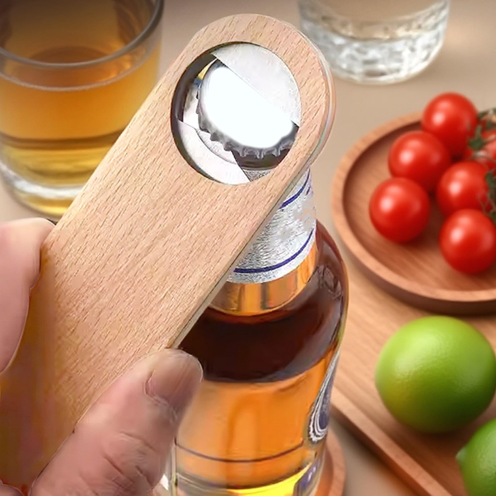 10 abrebotellas de madera plana para cerveza, herramienta de cocina, práctica, cumpleaños, vacaciones, cerveza plana de madera