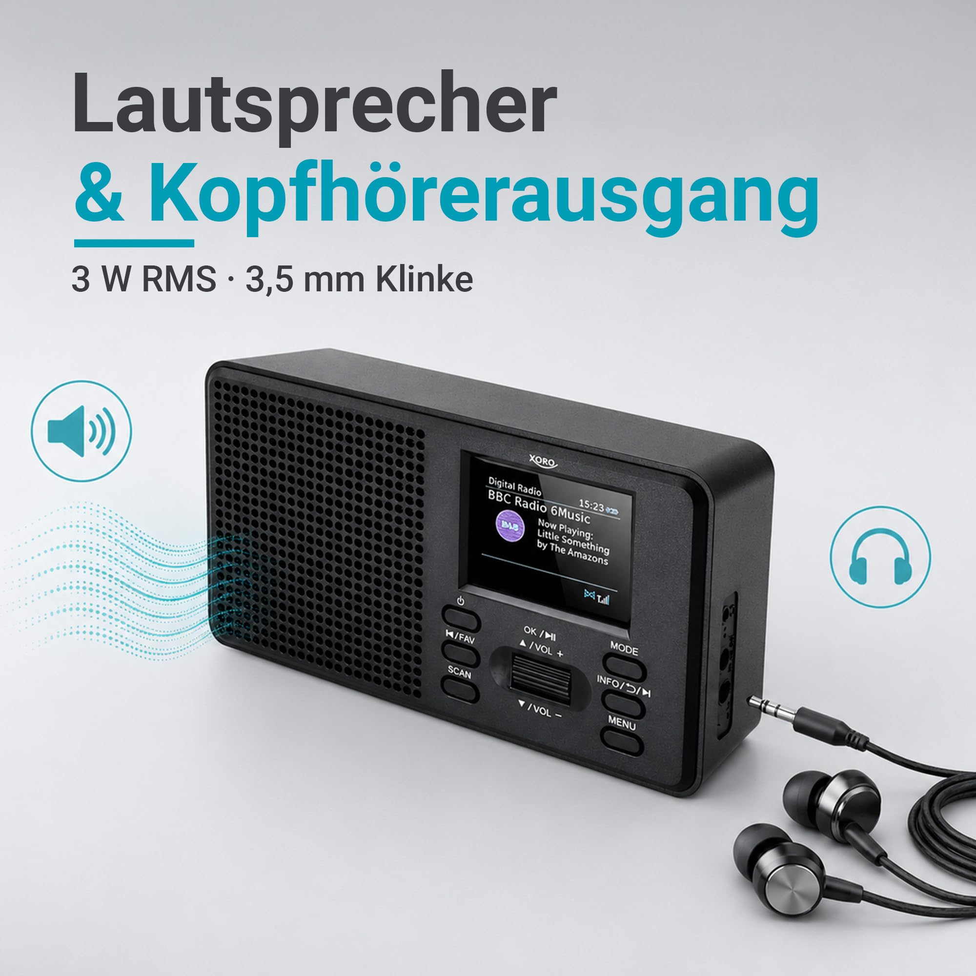 XORO DAB 142 Tragbares DAB+/UKW Radio, Bluetooth, 2,4 Zoll Farbdisplay