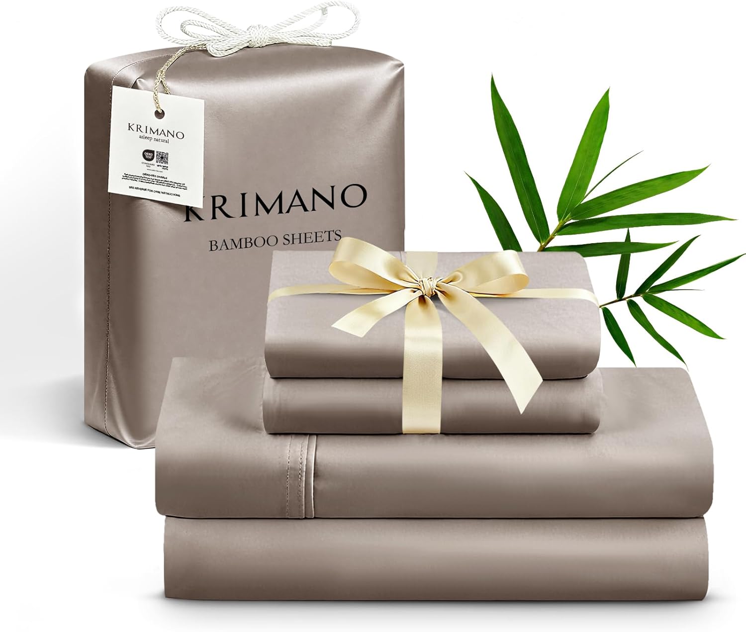 King Size Sheet Set, Bamboo Sheets for Bed Set 4pcs, 100% Organic Viscose Derived from Bamboo, Hotel Luxury Silky & Cooling for Hot Sleepers, Deep Pocket Up to 17", Taupe