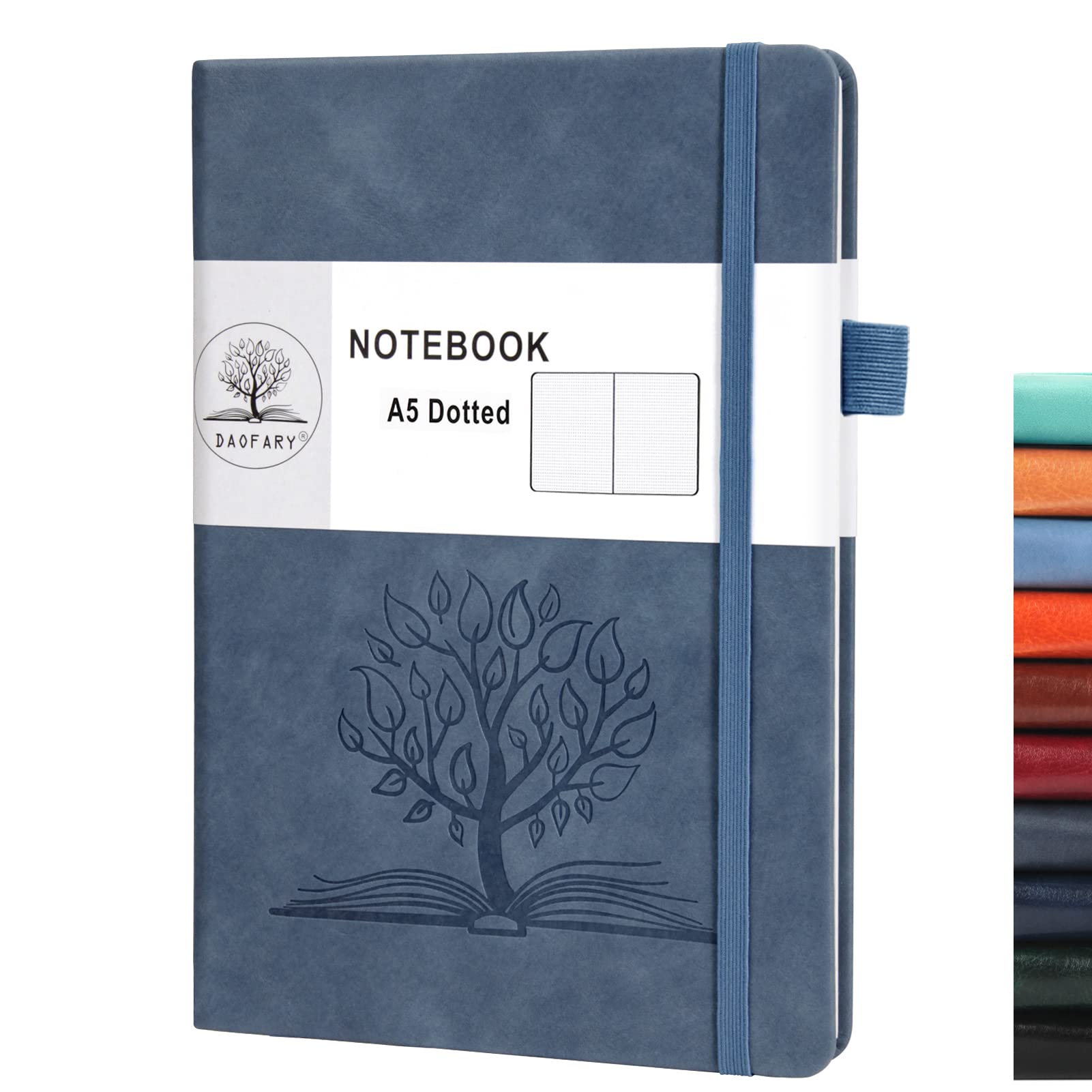 Daofary Dotted Journal Notebook with Pen Holder— A5 Dot Grid Notebook with 160 Pages 100gsm Thick Paper, Hardcover Dotted Journal with Pocket 8.4 x