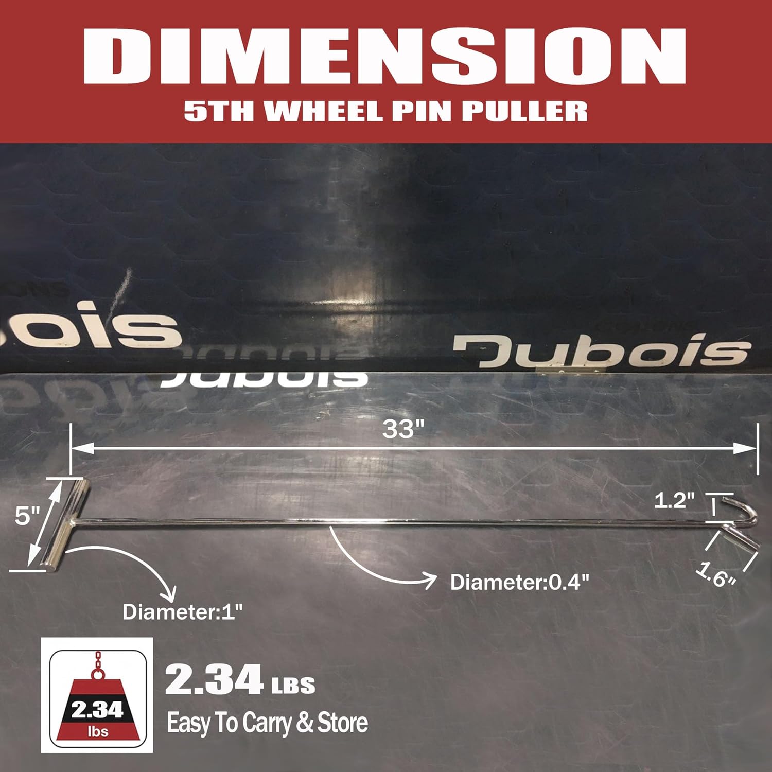 31" Heavy-Duty Stainless Steel 5th Wheel Pin Puller, Solid Steel Rod w/5in Handle, Fifth Wheel Pin Puller - J-Hook 2pack