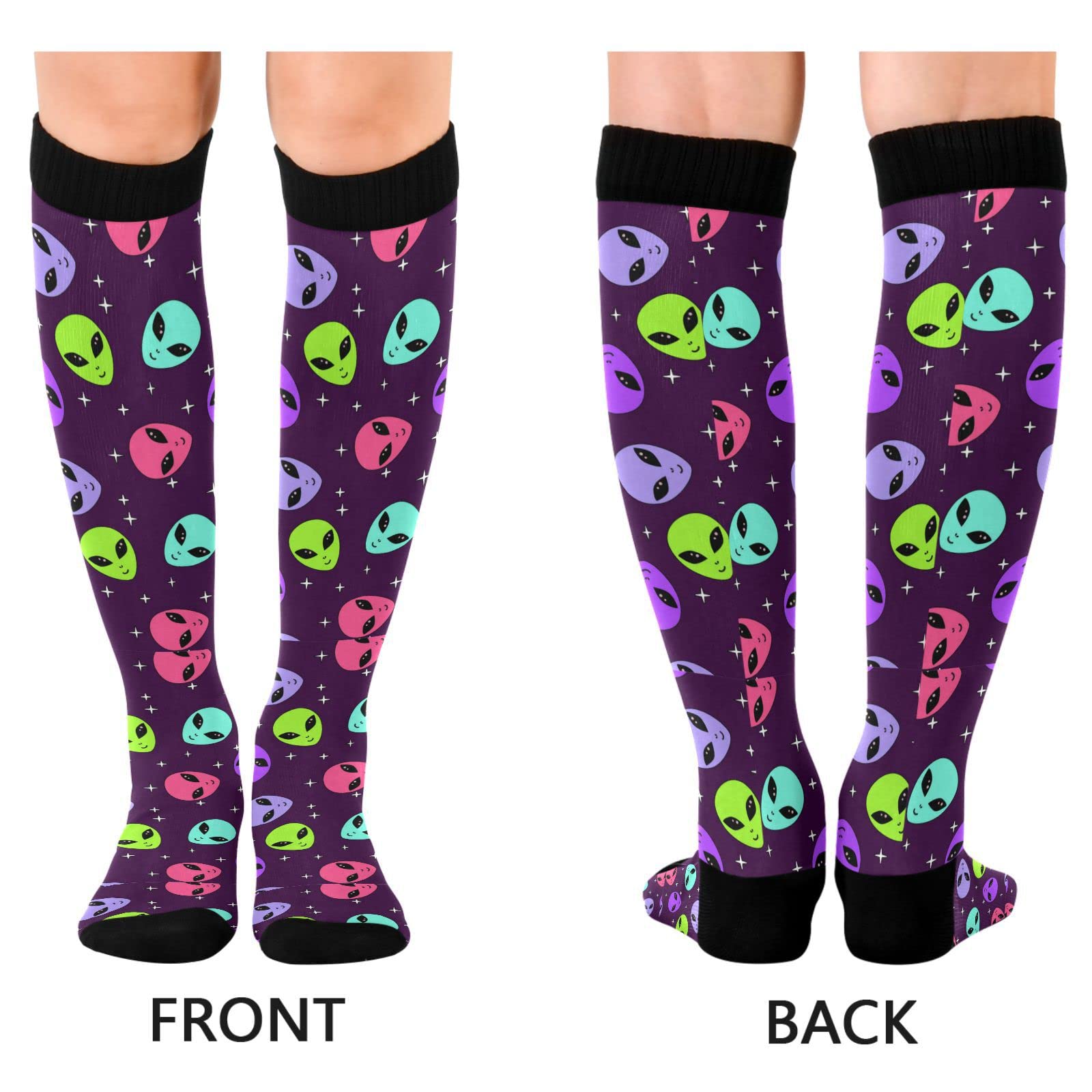 Wusikd Alien Shining Compression Socks for Women and Men Circulation Stars Long Socks for Athletic Running 2
