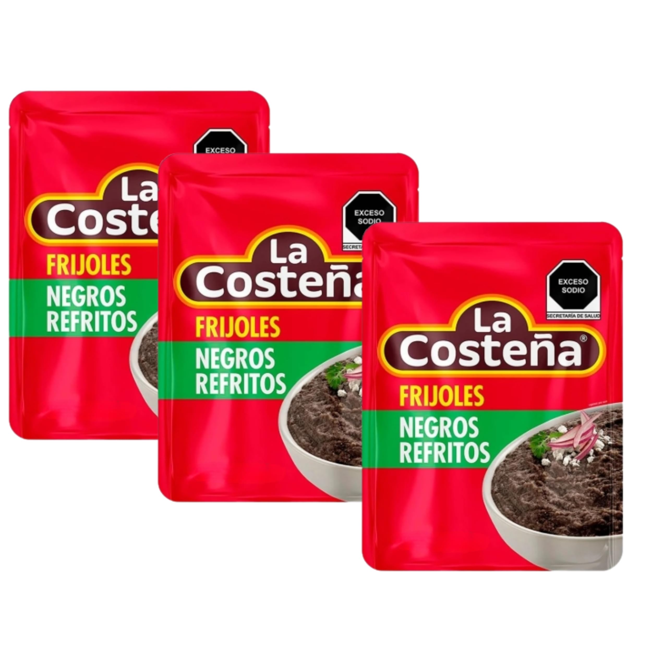 Pack x3 Frijoles Negros Refritos La Costeña 220g, Frijoles Mexicanos Listos para Comer, Ideal para Tacos y Burritos