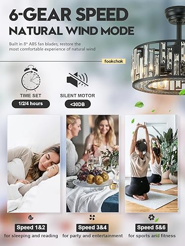 Miniatura 4 de FookChak Ventilador de techo enjaulado con control remoto moderno ventilador de techo de jaula dorada con luz sin aspas para sala de estar