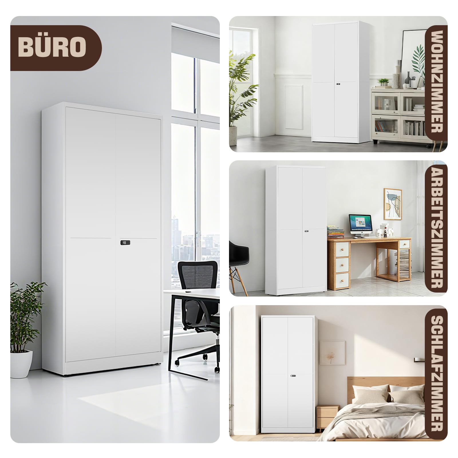 Aktenschrank，Aufbewahrungsschrank, Stahlspind, Abschließbarer Metallschrank mit Zahlenschloss, Verstellbare Regale, 180x80x40 cm, Mehrzweckschrank für Büro Garage & Haushalt, Weiß