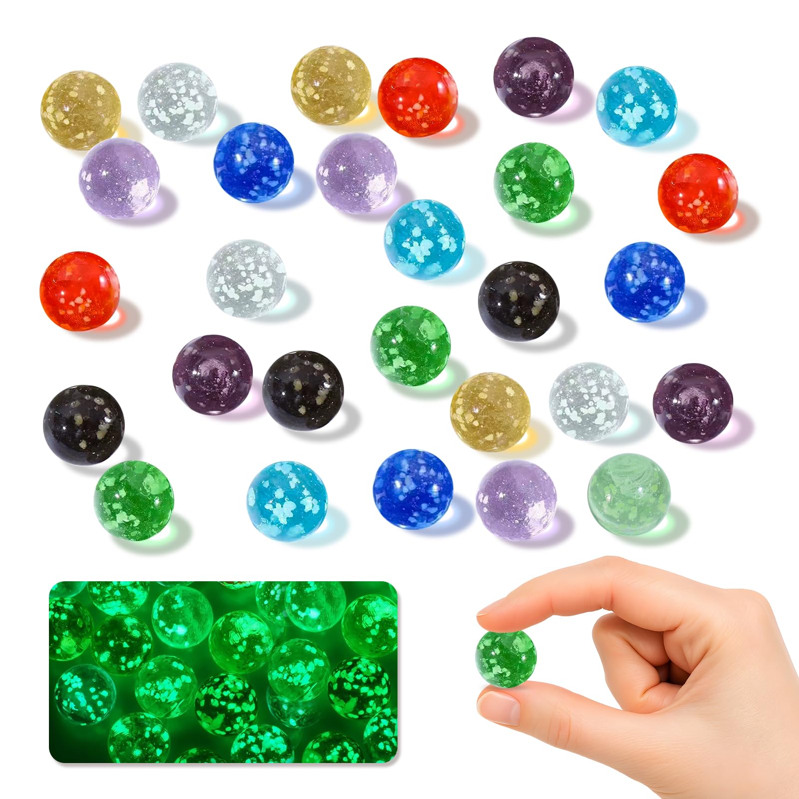 10pcs Biglie di Vetro Colorate,Biglie di Vetro Per Bambini,Glass Marbles,Diametro 16 mm,Biglie di Fosforescenti,Biglie si Illuminano al Buio per Decorazioni Casa Giochi di Marmo Riempitivi di Vasi