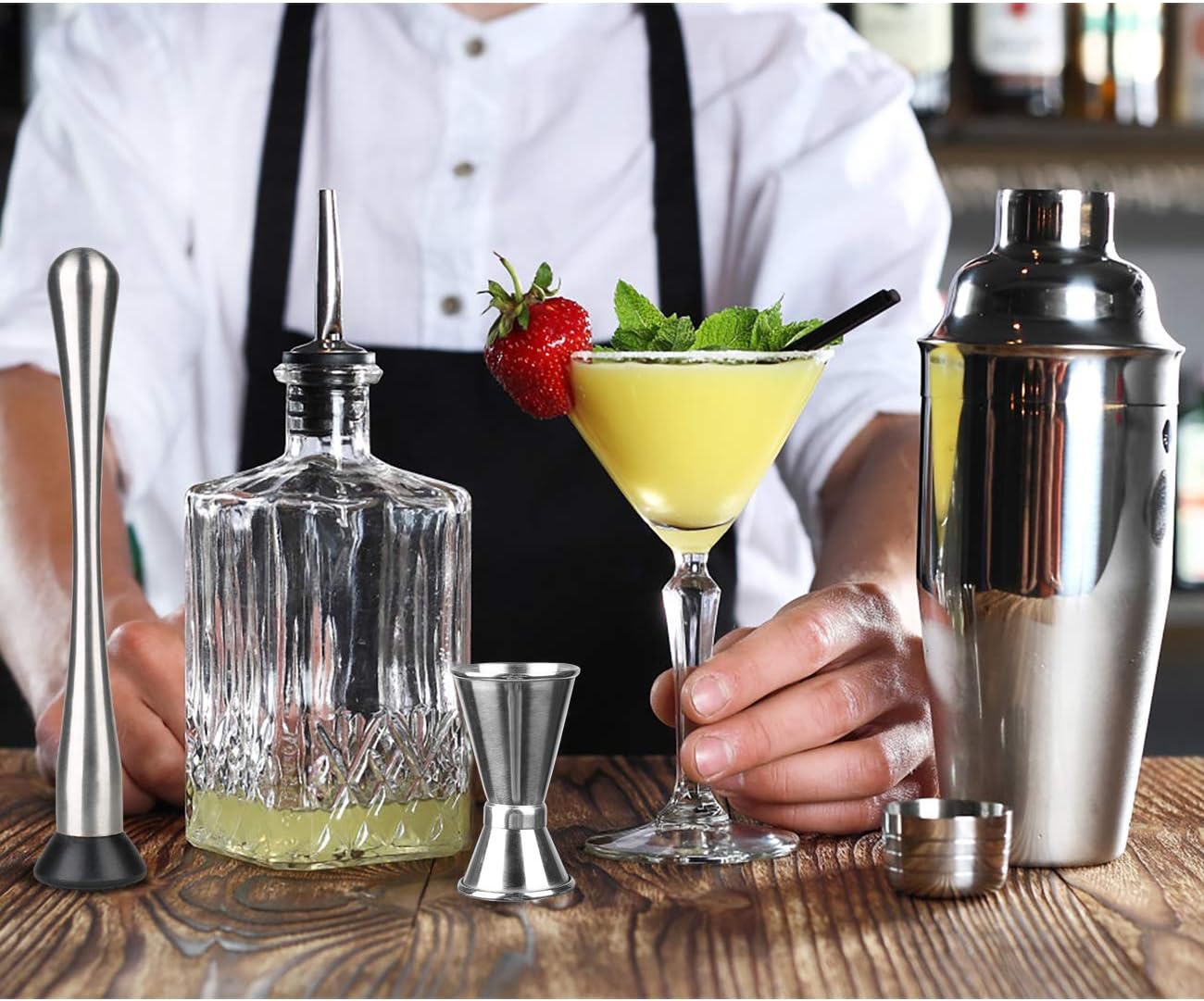 Bartender Kit, 13-Piece Home Bar Cocktail Shaker Bar Set with Stylish Bamboo Stand, Stainless Steel Bar Tool Set, Great for Home Bartending Kit for Drink Mixing