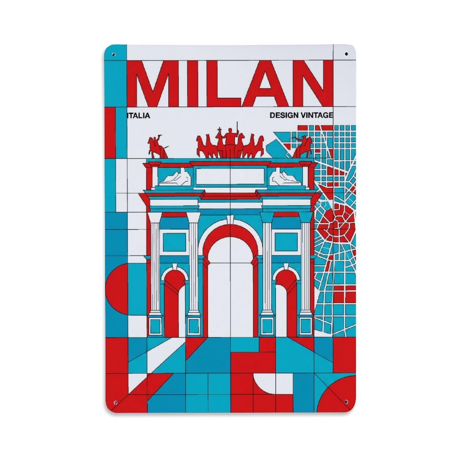 Olhnbad Style Cityscape Milan Italy Geometric City Travel Metal Tin Sign