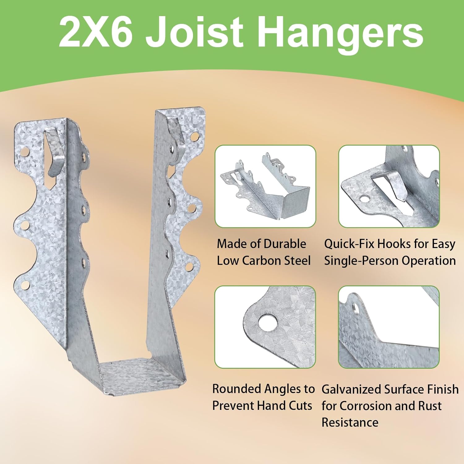35 PCS 2x6 Steel Joist Hangers, 20 Gauge Galvanized Double Shear Face Mount Joist Hanger Rafter Brackets for Wood, Hurricane Ties for Decks, Floors, Ceilings & Pergolas