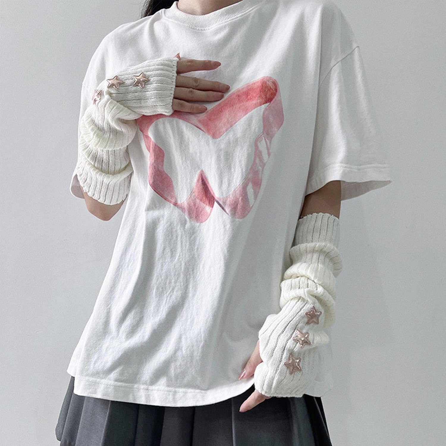 Music Festival Fingerless Arm Sleeves Girls Fashion Gloves Anime Star Cosplay Props Black One Size