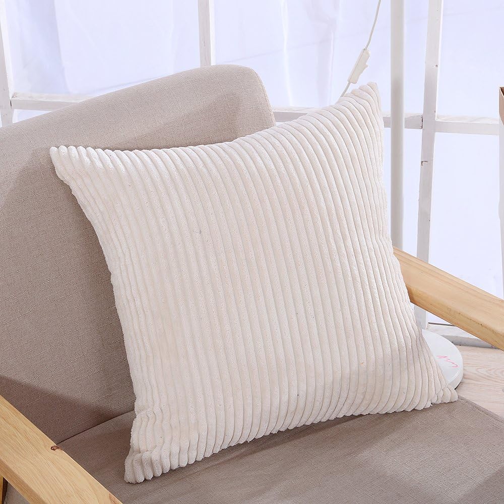 famibay Square Solid Cushion Cover with Invisible Zipper for Sofa,Decorative Throw Pillow Case Velvet Corduroy Pillow Covers Decorative(20" x 20", Cream)