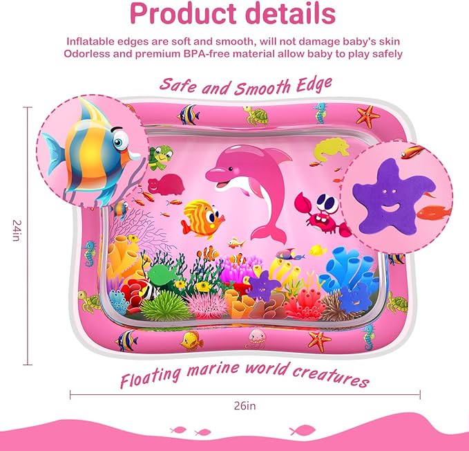 Alfombra de agua Tummy Time ZMLM para bebés 3-12 meses rosa miniatura 3