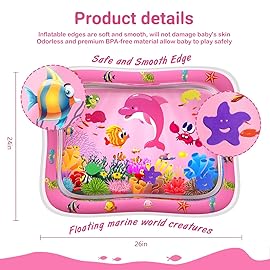 ZMLM Baby Tummy Time Water Mat for Babies: Baby Toys Gifts for Newborn Infant 3 6 9 12 Month Boy Girl Inflatable Activity Playmat Sensory Mat Toddler Belly Time Pat (Pink)