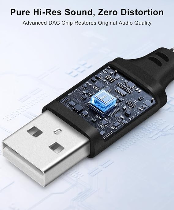 USB - 3.5mm メスオーディオアダプターケーブル ナイロン編組 15cm USB オス - AUXジャック ステレオコンバーター 高解像度チップ付き プラグアンドプレイ ヘッドフォン/スピーカー/車用AUX用 ブラック