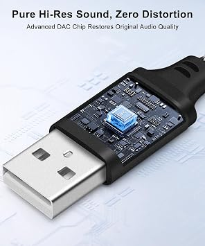 USB - 3.5mm メスオーディオアダプターケーブル ナイロン編組 15cm USB オス - AUXジャック ステレオコンバーター 高解像度チップ付き プラグアンドプレイ ヘッドフォン/スピーカー/車用AUX用 ブラック