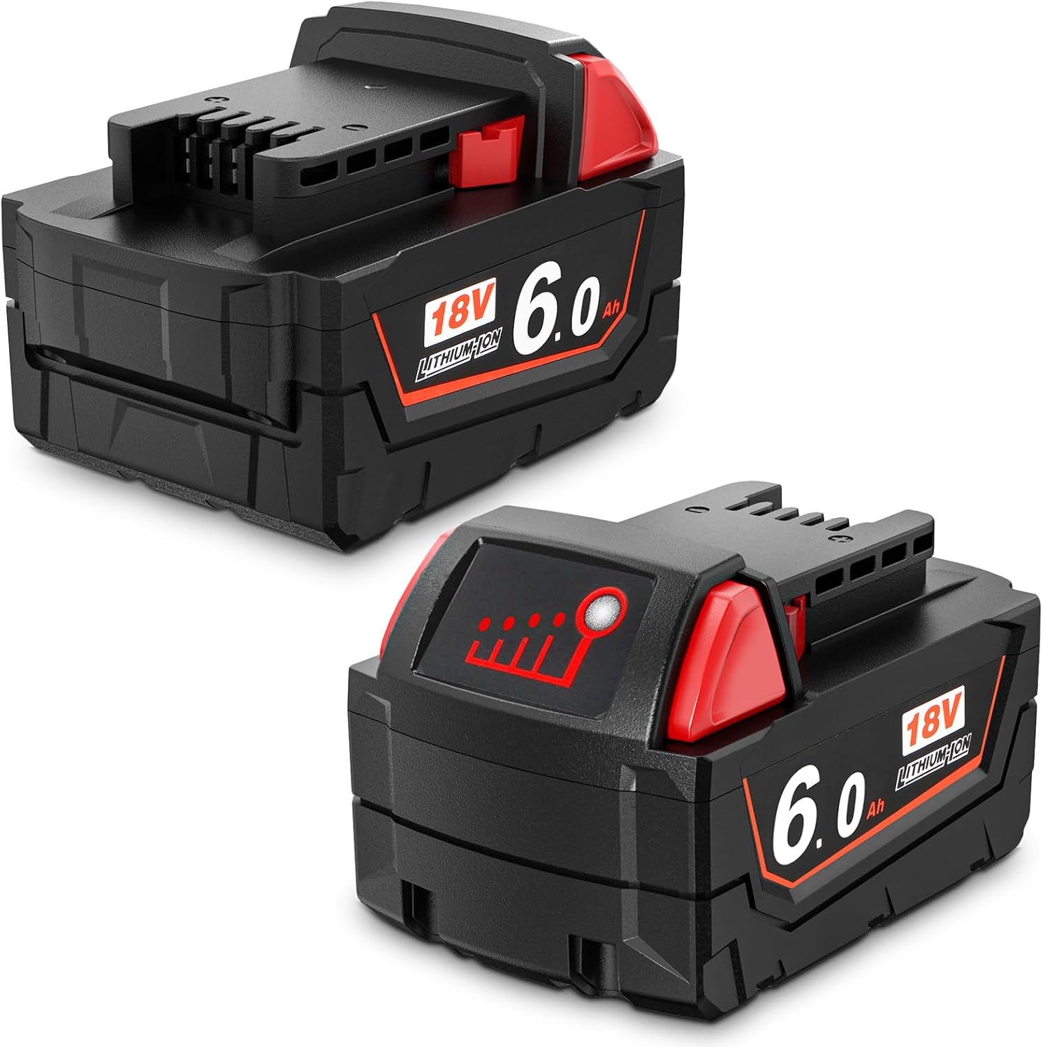 2 Pack m18 6.0 Ah Battery Replacement for Milwaukee 18V Batteries | Compatible with Milwaukee 18V Cordless Tools, providing extended runtime with LED indicator and reliable power.