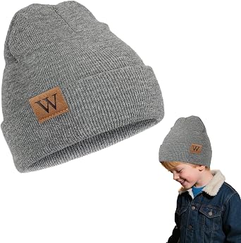 Kids Beanie Stretchy Childrens Thermal Insulated Woolly Hat with Turn Up, Double Layer Winter Knit Cap