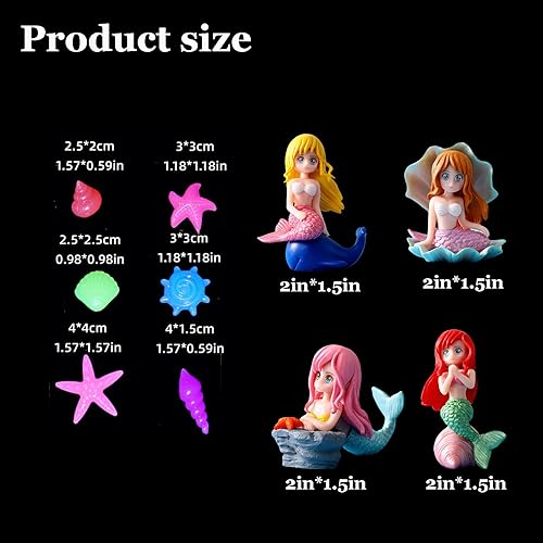 Miniatura 2 de Piedra luminiscente de concha oceánica utilizada en peceras, estatua de resina de sirena, decoración de acuario, suministros de peceras, 104 piezas