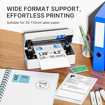Bluetooth Thermal Shipping Label Printer, 4x6 Portable Thermal Printer with Memory Modules, Works with iPhone, Android, Windows and Mac, Widely Used for USPS UPS Amazon Shopify Etsy, White, 1 Count