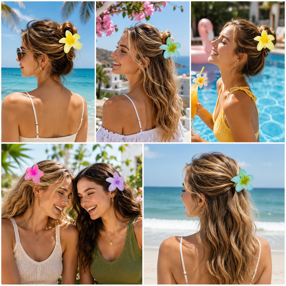 4Pcs Flower Hair Clips for Thick Thin Hairs Hawaiian Hibiscus Large Hair Clips 6 Color Plumeria Hairs Claw Cute Hair Accessories Summer Beach Hair Accessories for Women image 4