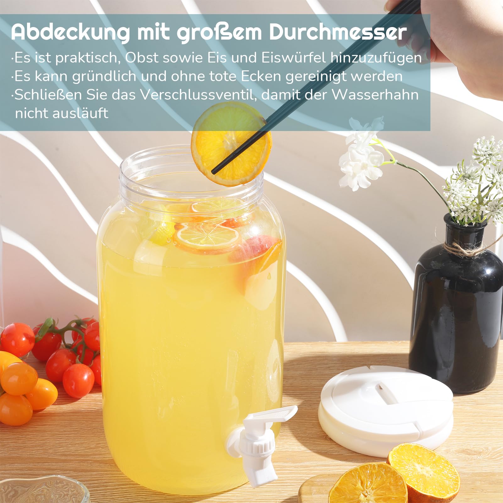 Dispenser per bevande in plastica con rubinetto, set di 2 dispenser per acqua fredda da 3 l, con rubinetto, manico e tappo a vite, per cocktail e bevande infuse, ideale per barbecue, feste e ma