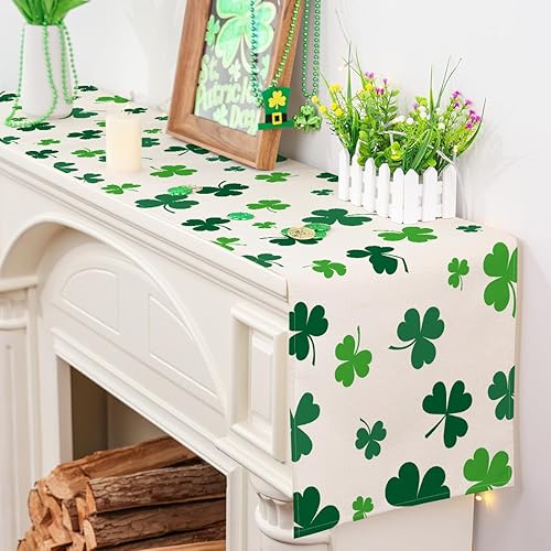 Miniatura 13 de Siilues Camino de mesa del día de San Patricio, decoraciones del día de San Patricio, trébol verde, decoración de mesa de primavera para fiesta