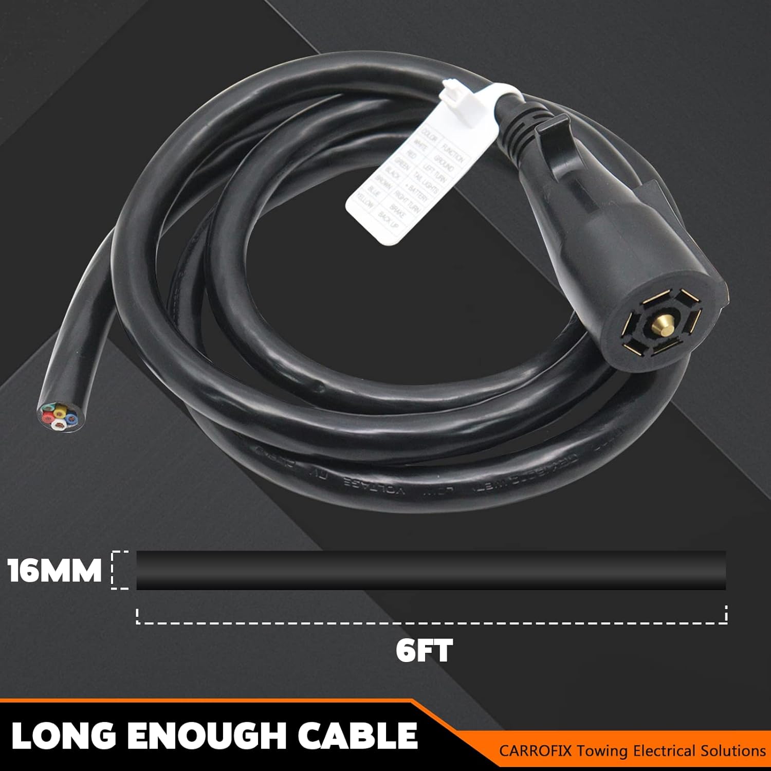 7 Way Trailer Light Connector Socket and 7-Way RV Connector with Molded Cable Cord 6FT Long Bundle