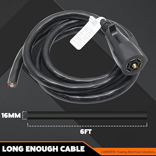 Miniatura 4 de CARROFIX Enchufe de conector de luz de remolque de 7 vías y conector RV de 7 vías con cable moldeado, paquete de 6 pies de largo