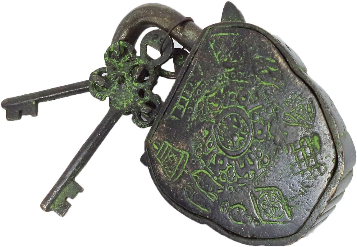 PARIJAT HANDICRAFT Functional Brass Beautiful Padlocks with Two Keys Functional Brass Garden Padlock in Lion Head