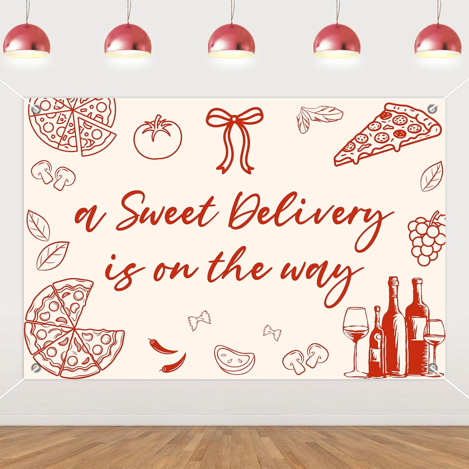 5x3Ft Pizza Theme Baby Shower Backdrop - A Sweet Delivery is On The Way Photo Background for Italian Food Pizza Baby Shower Decorations