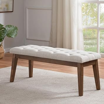 HUIMO Upholstered Bench, Button Tufted Dining Bench (Beige)