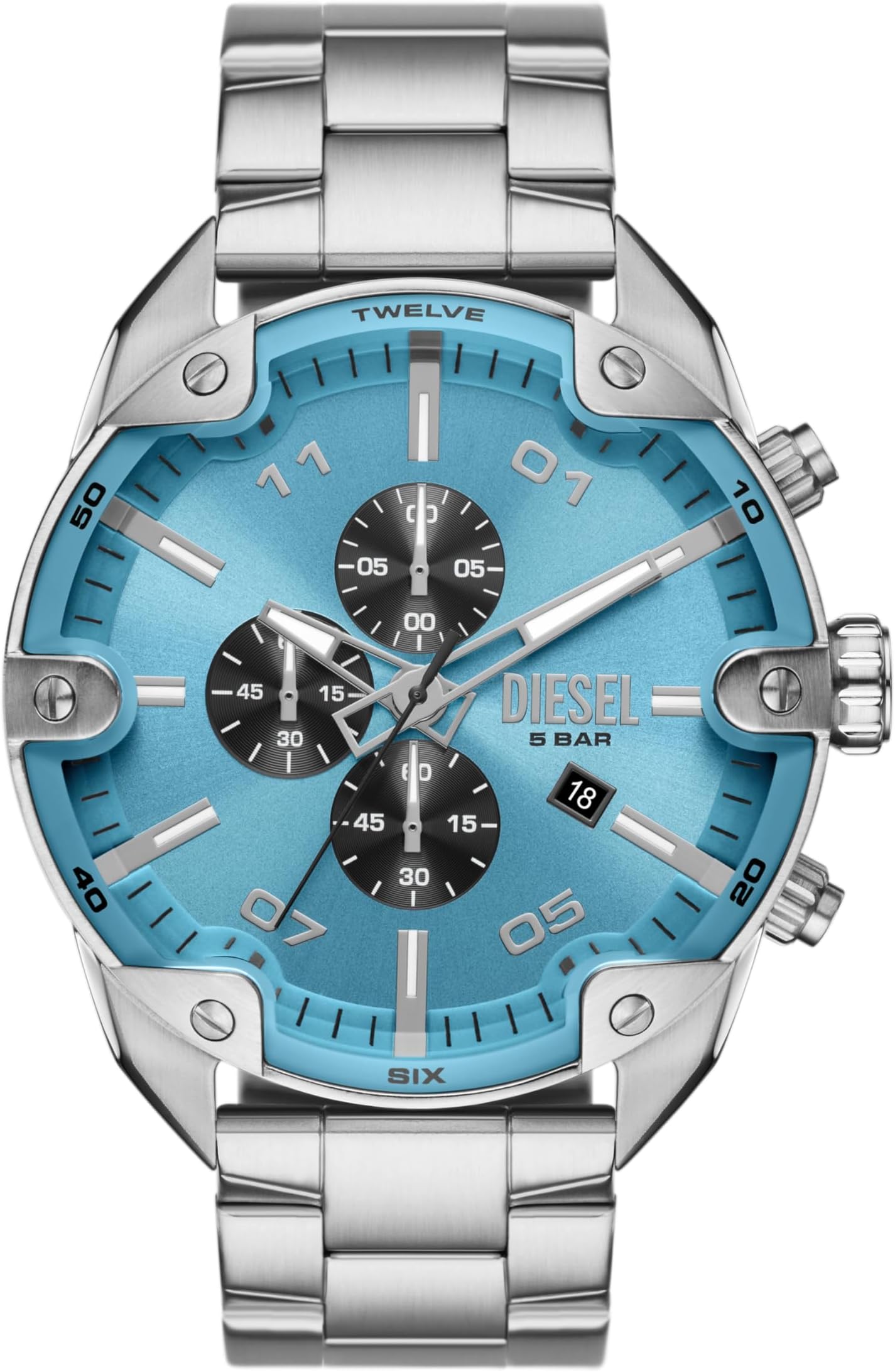 Diesel Stainless Steel Analog Blue Dial Men Watch-Dz4655, Silver Band