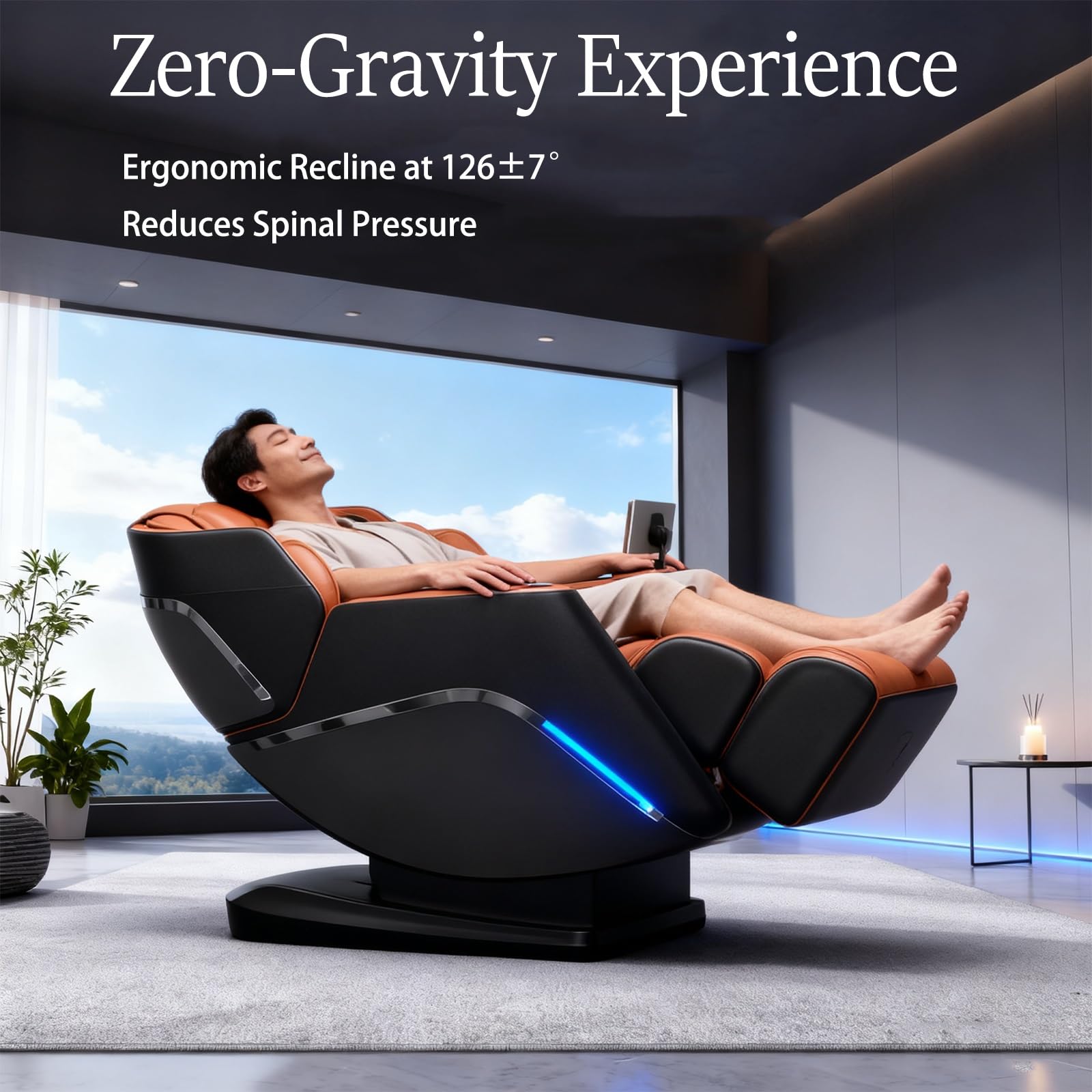 Sillón de Masaje Reclinable 4D Gravedad Cero con Escaneo Corporal, Terapia de Calor y Diseño Ahorrador de Espacio(Brown)