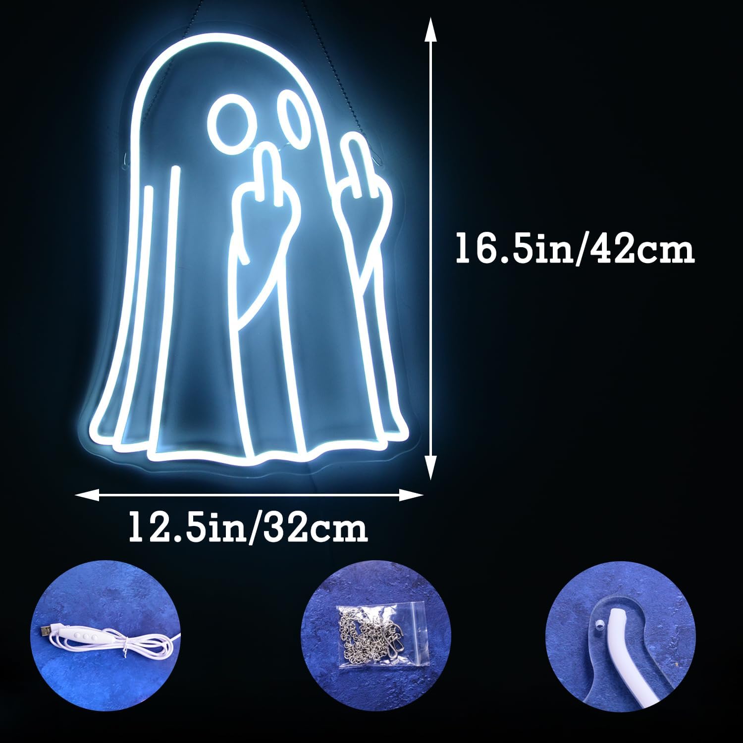 Ghost Halloween Neon Light Sign Spooky Middle Finger LED Lights for Halloween Party Decorations Bedroom Living Room Home Kids Room Man cave Bar Pub Cafe - Image 3