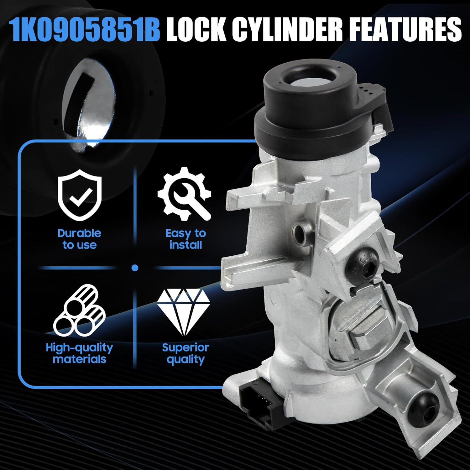 1K0905851B Ignition Switch Lock Cylinder with Key for Jetta 2006-2018, 2004-2011 Golf, 2006-2009 Rabbit, 2007-2011 EOS, 2012-2019 Passat, 2008-2011 Tiguan, Replace 1K0905841 1K0905865 - Image 5