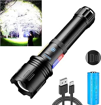 ASORT Taschenlampe Led 30000 Lumen, USB Aufladbar Extrem Hell Taktische Taschenlampen Mit 2 COB-SeiteLampe, IPX67 Wasserdicht, Hauptlicht + SeiteLampe 10 Lichtmodi, für Camping Und Hausbeleuchtung