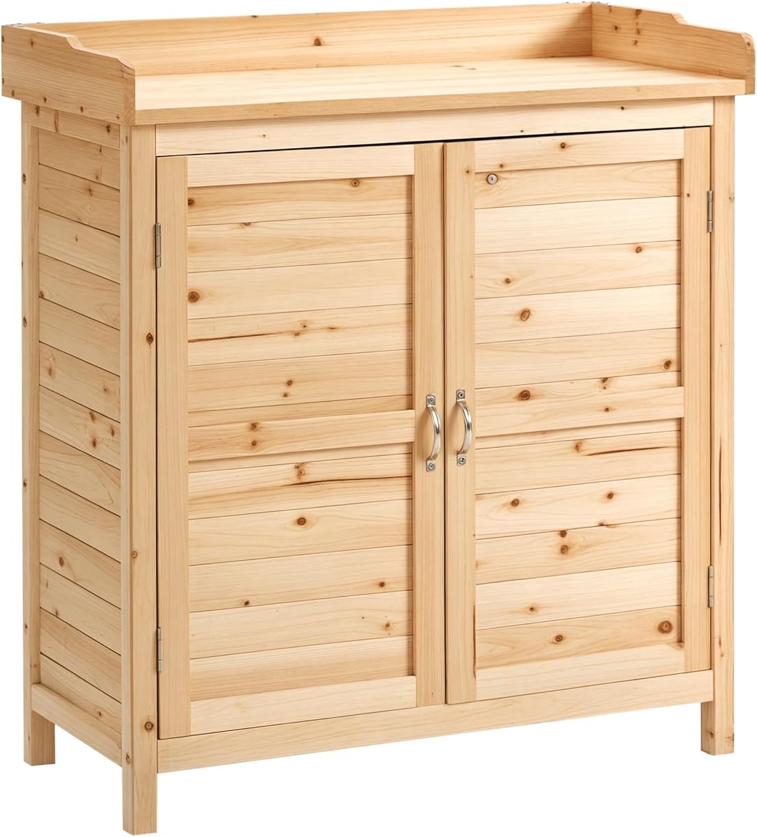 Outsunny Wood Garden Shed, Compact Outdoor Storage Cabinet Potting Shed with Inner Shelf and Double Doors for Backyard, Patio, Natural