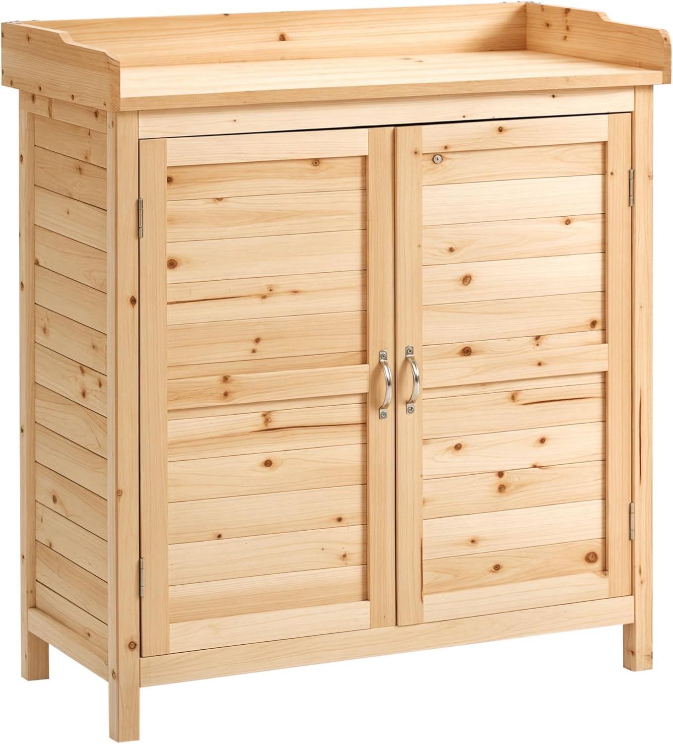 Outsunny Armario de Jardín de Madera Cobertizo Exterior Cobertizo para Almacenaje con 2 Puertas Estante y Patas Elevadas para Terraza Patio 83x40x92 cm Natural