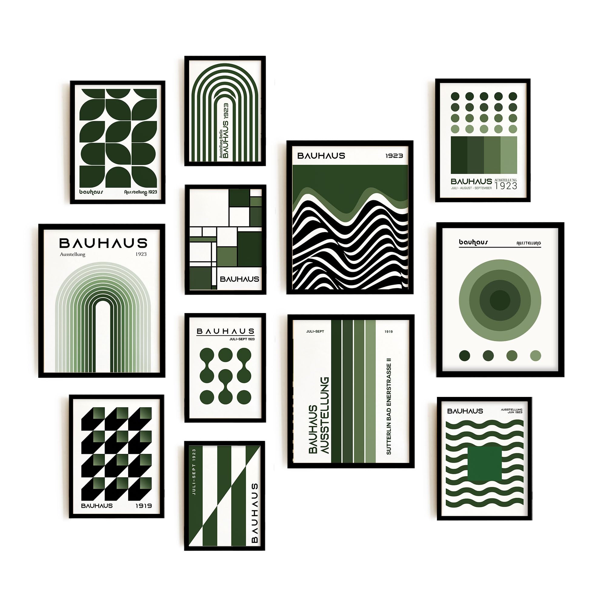 Sage Green Abstract Wall Art - Bauhaus Wall Art Gallery Wall Art Set 12, Sage Green Geometric Print Boho Posters For Room Aesthetic, Mid Century Modern Art, Sage Green Wall Decor (8x10 UNFRAMED)