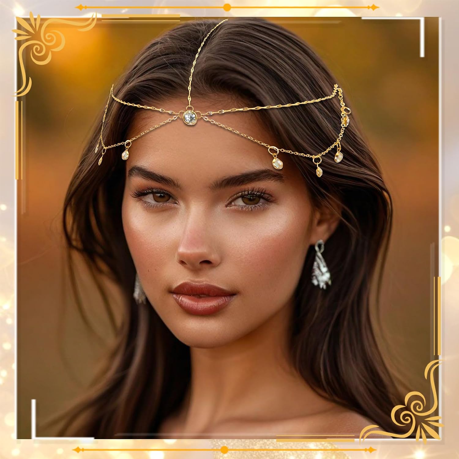 Gold Rhinestone Head Chain Jewelry Halloween Prom Boho Headpiece Goddess Brida Wedding Headbands Hair Jewelry Bride Hair Chain Layered Festival Outfits 1920s Accessories for Women image 5