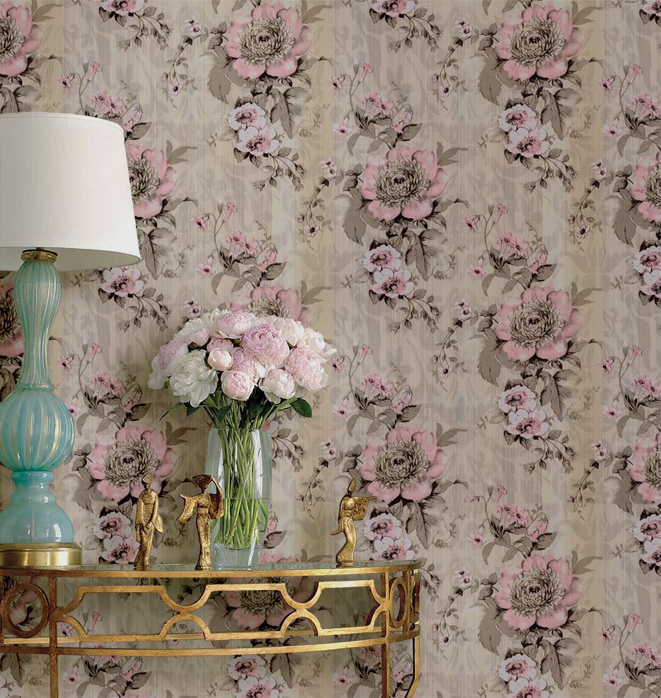 Papier peint autocollant floral rose 45 cm x 3 m rouleau de vinyle adhésif J259