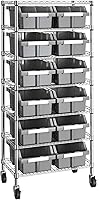 Seville Classics 7-Tier NSF Heavy Duty Bin Rack with 12 Tilt-Locking Bins - Steel Wire Shelving Organizer for Garage, Kitchen, Warehouse, Gray